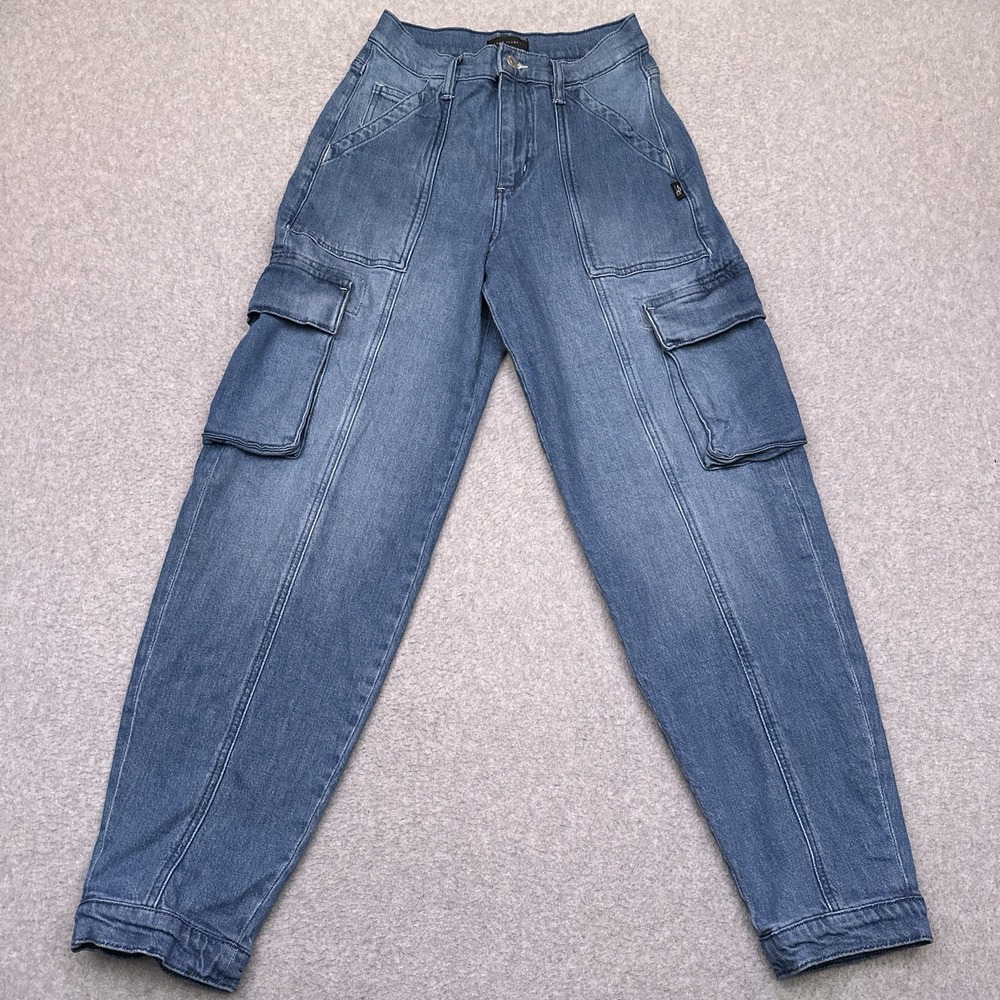 Silver Jeans High-Rise Denim Cargo Jeans Womens 26x29 Stretch Medium Wash Grunge